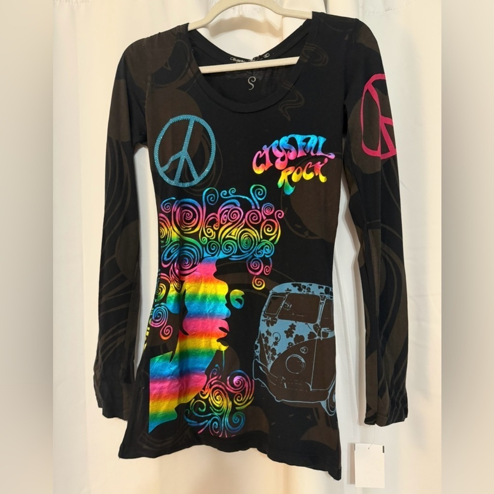Crystal Rock Christian Audigier Black Graphic Tunic